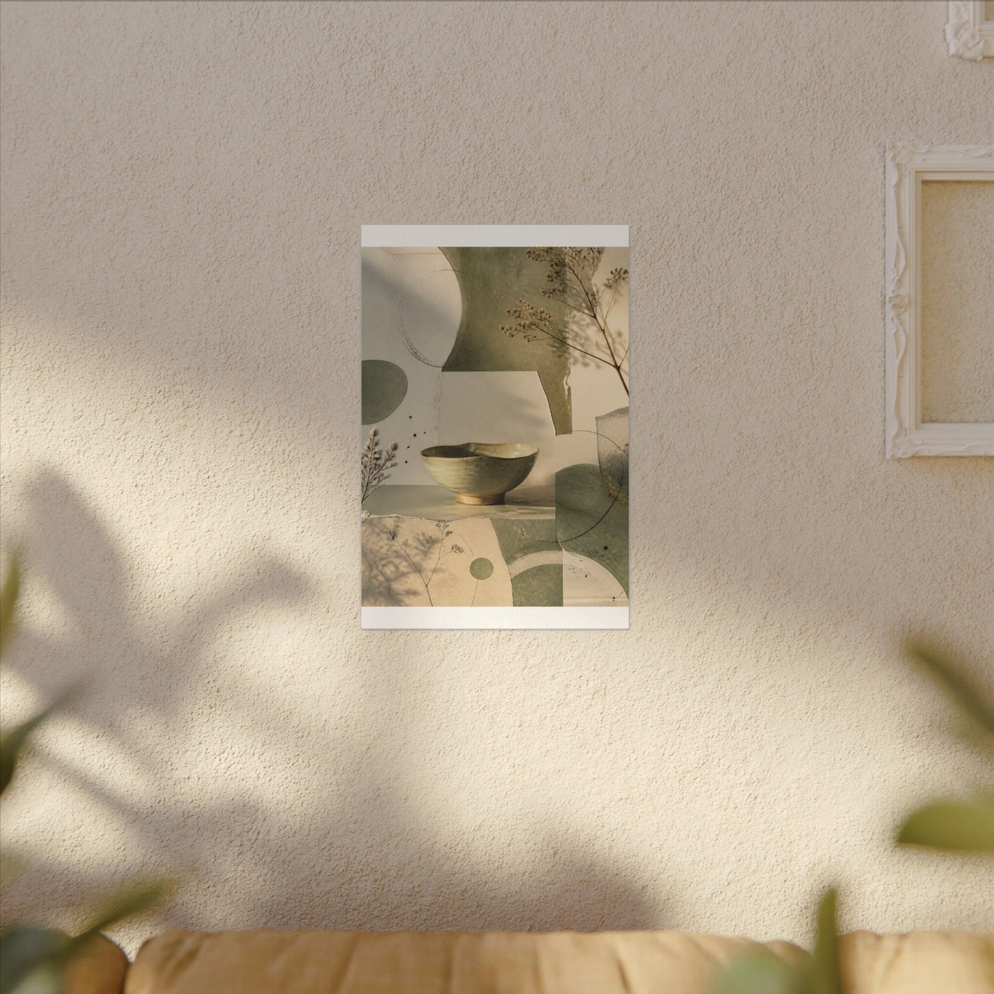 Warm Ceramic Bowl Canvas Art - Minimal Line Japandi
