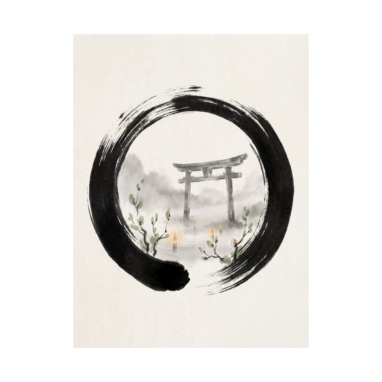 Spring Torii Gate Enso Wall Art Print | Calm Decor