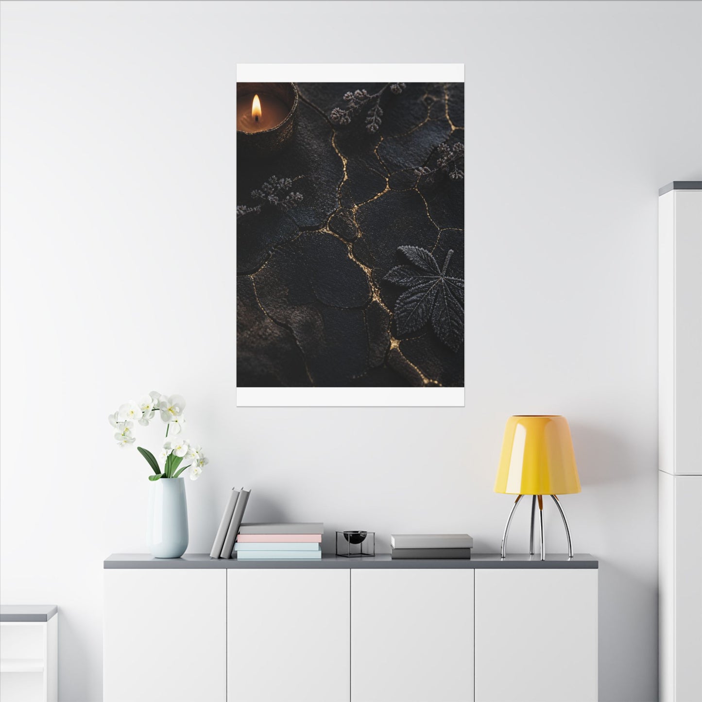Candlelight Cracked Earth Canvas Art - Dark Japandi Ma