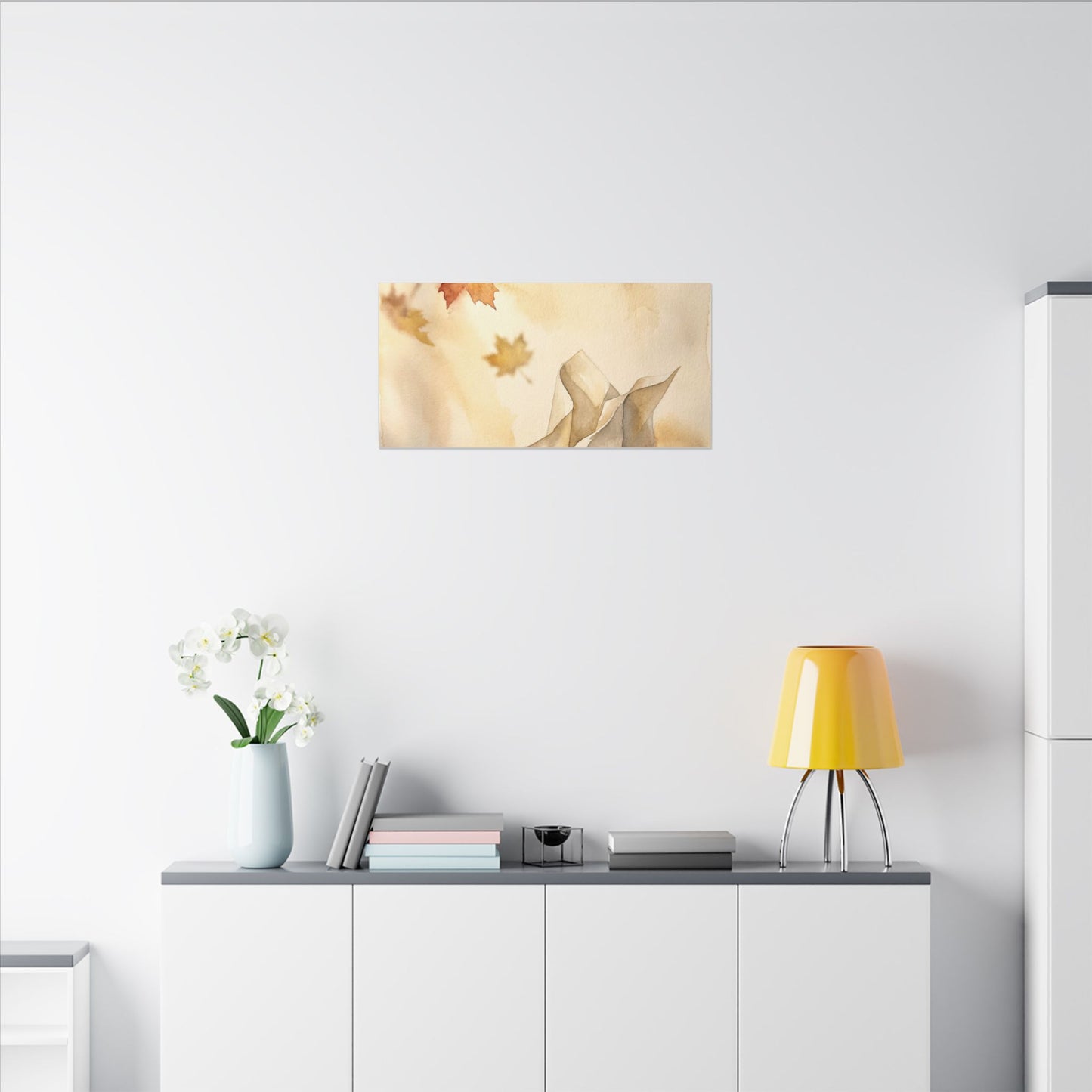 Japandi Paper Fold in Golden Hour | Watercolor Canvas Art