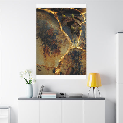 Datsuzoku Rust Patina Canvas Art - Kintsugi Crackle Gold