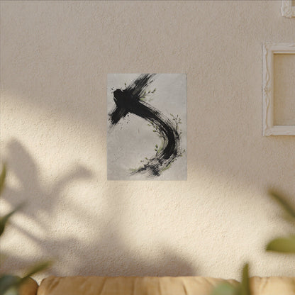 Ink Brushstroke Spring Canvas Art | Dark Japandi Sophisticated Design