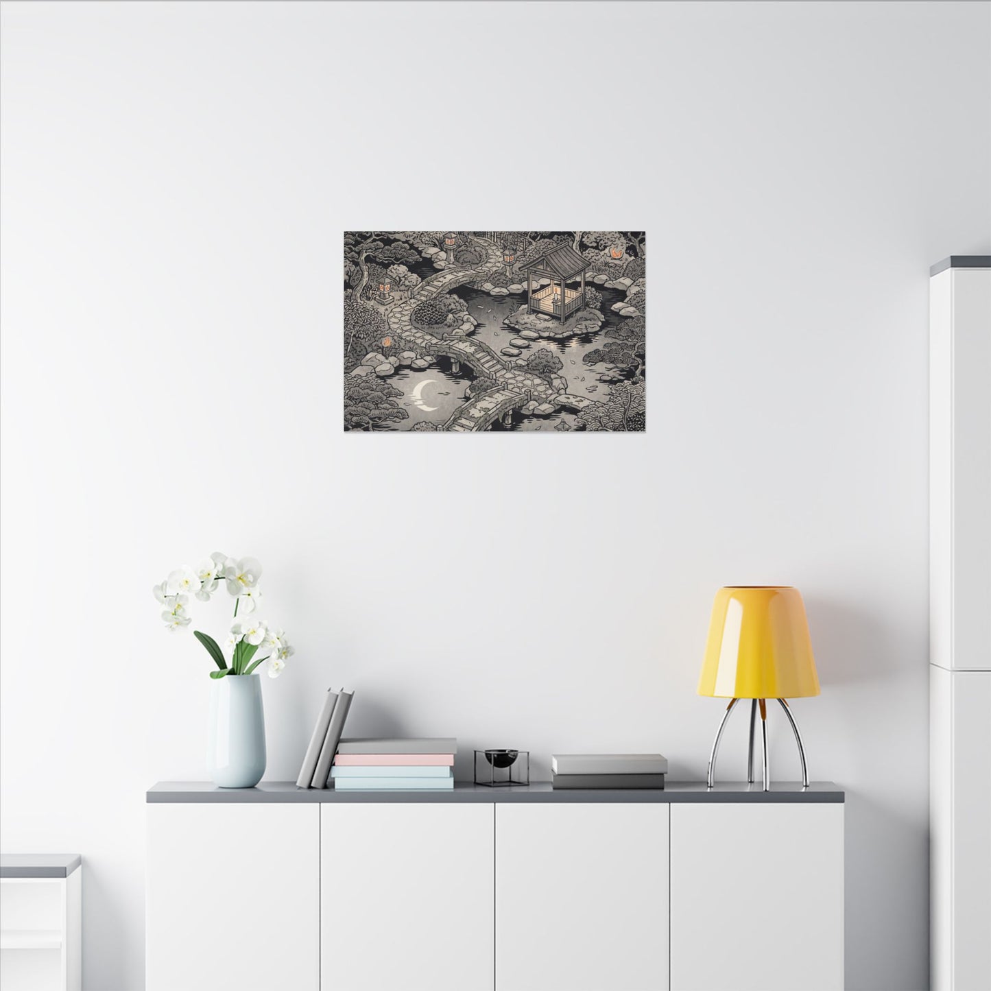 Moonlit Garden Ukiyo E Inspired Canvas Art | Serene Zen Art