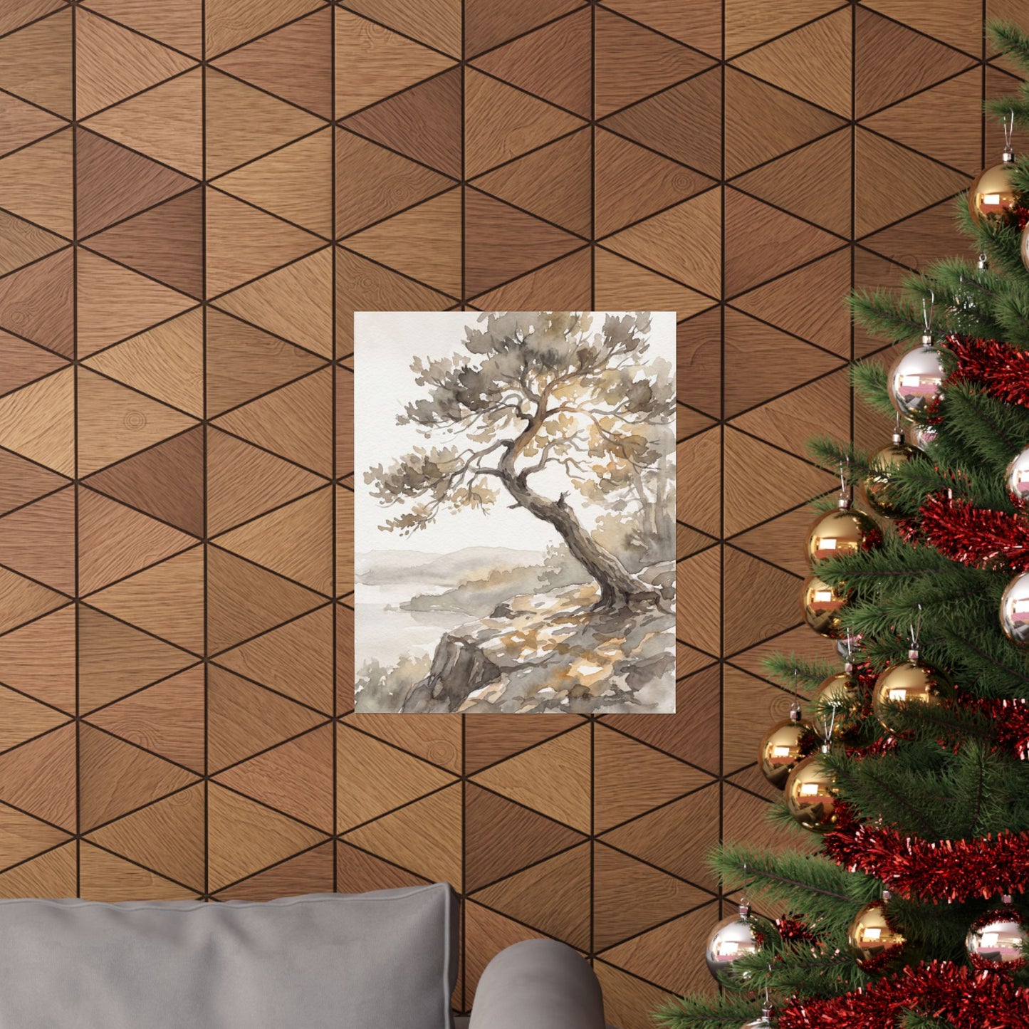 Mono No Aware Pine Tree Wall Art Print - Japandi Watercolor