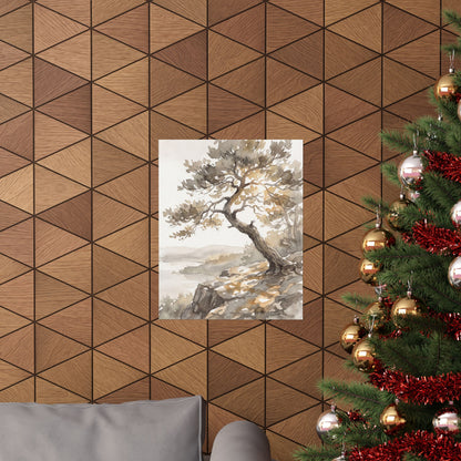 Mono No Aware Pine Tree Wall Art Print - Japandi Watercolor