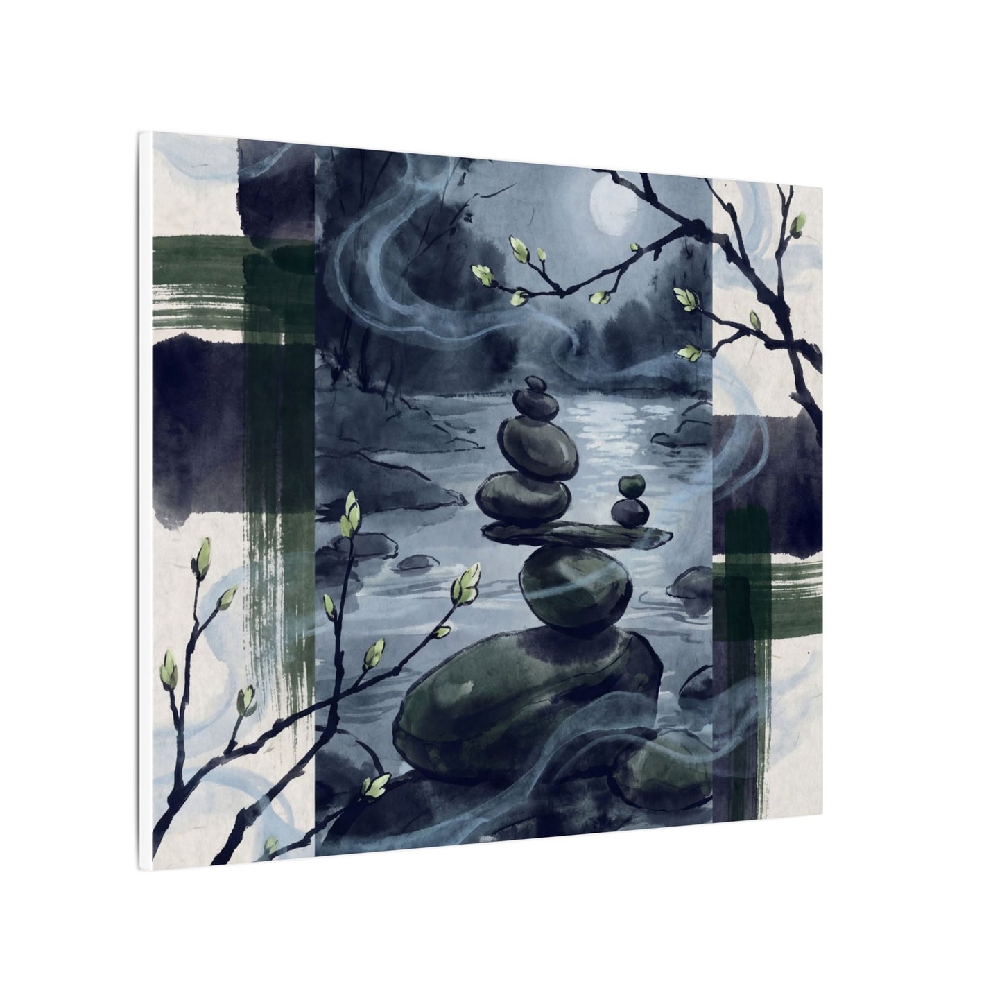 Moonlight River Stones Canvas Art - Zen Shibui