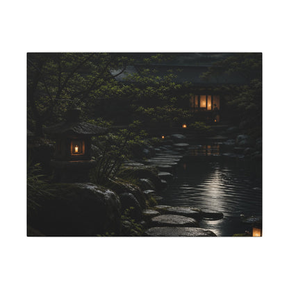 Moonlit Garden Shadow Zen Canvas Art | Sophisticated Dark Japandi Art