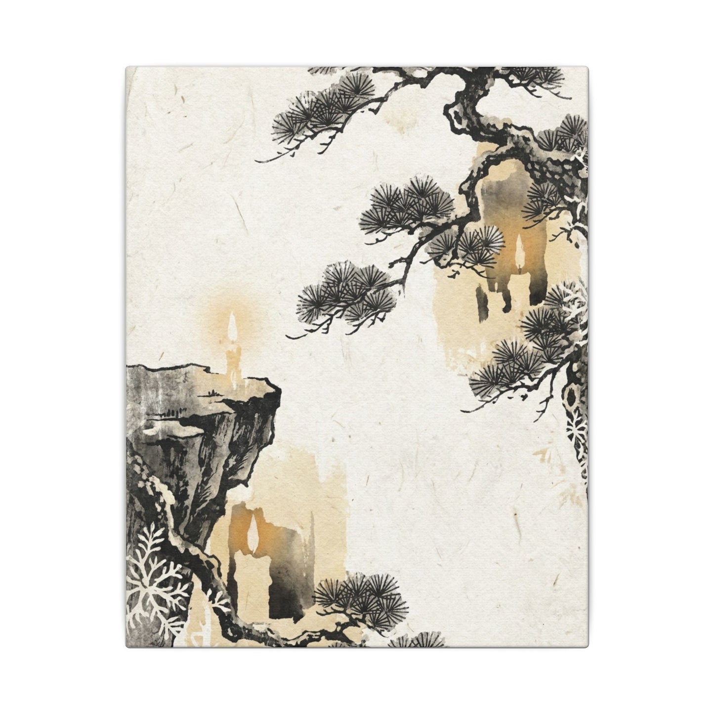 Japandi Pine Tree in Candlelight | Japanese Pattern Canvas Art