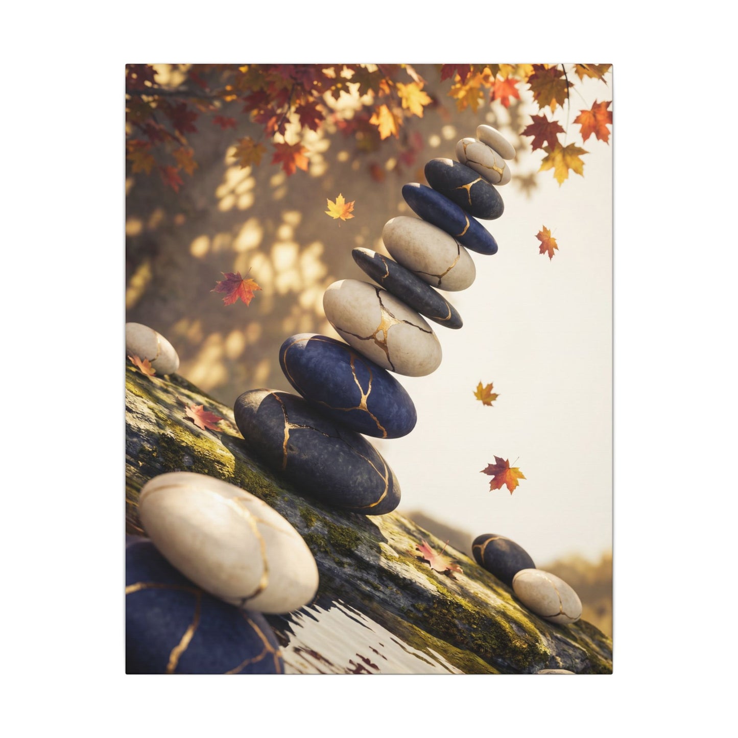 Ma River Stones Canvas Art - Kintsugi Gold Vein