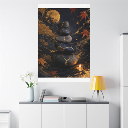 River Stones Autumn Canvas Art | Kintsugi Artful Design