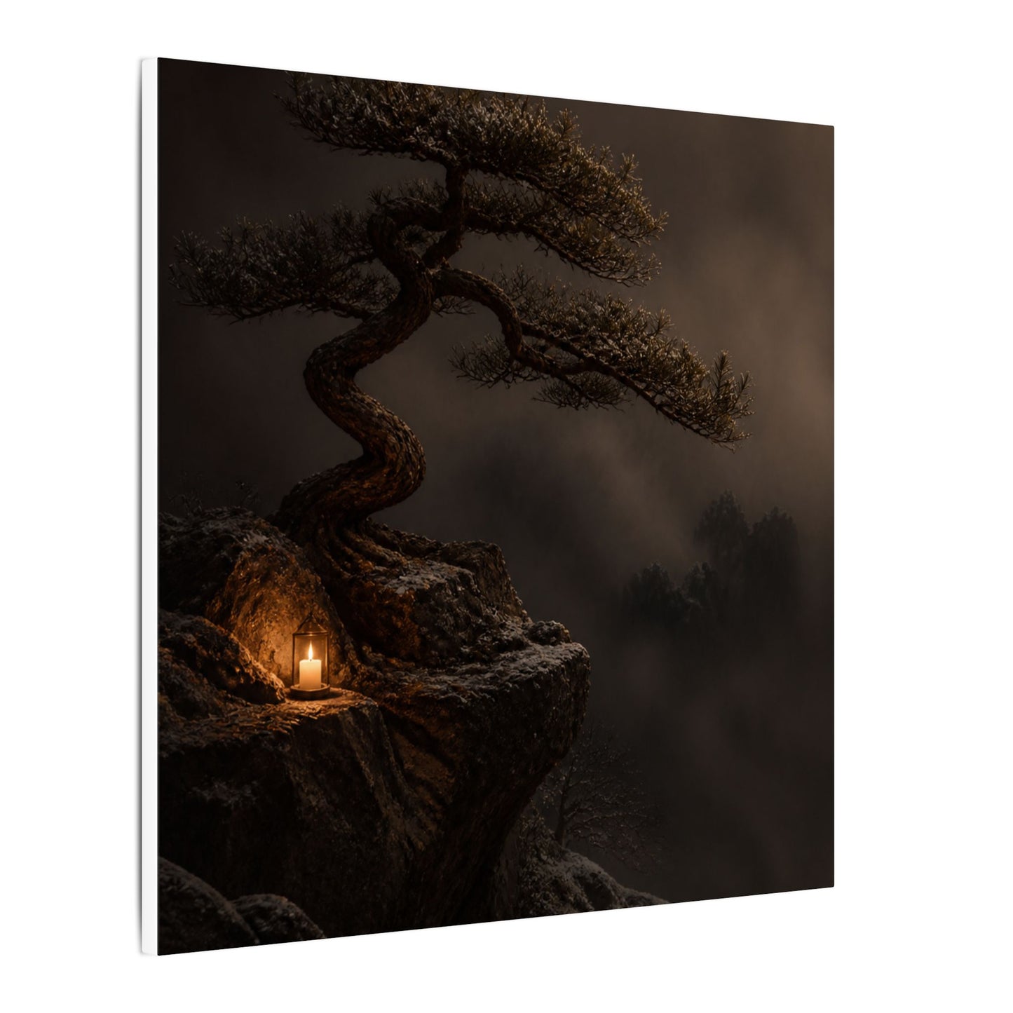 Pine Tree Shadow Zen Canvas Art | Luxurious Dark Japandi Art