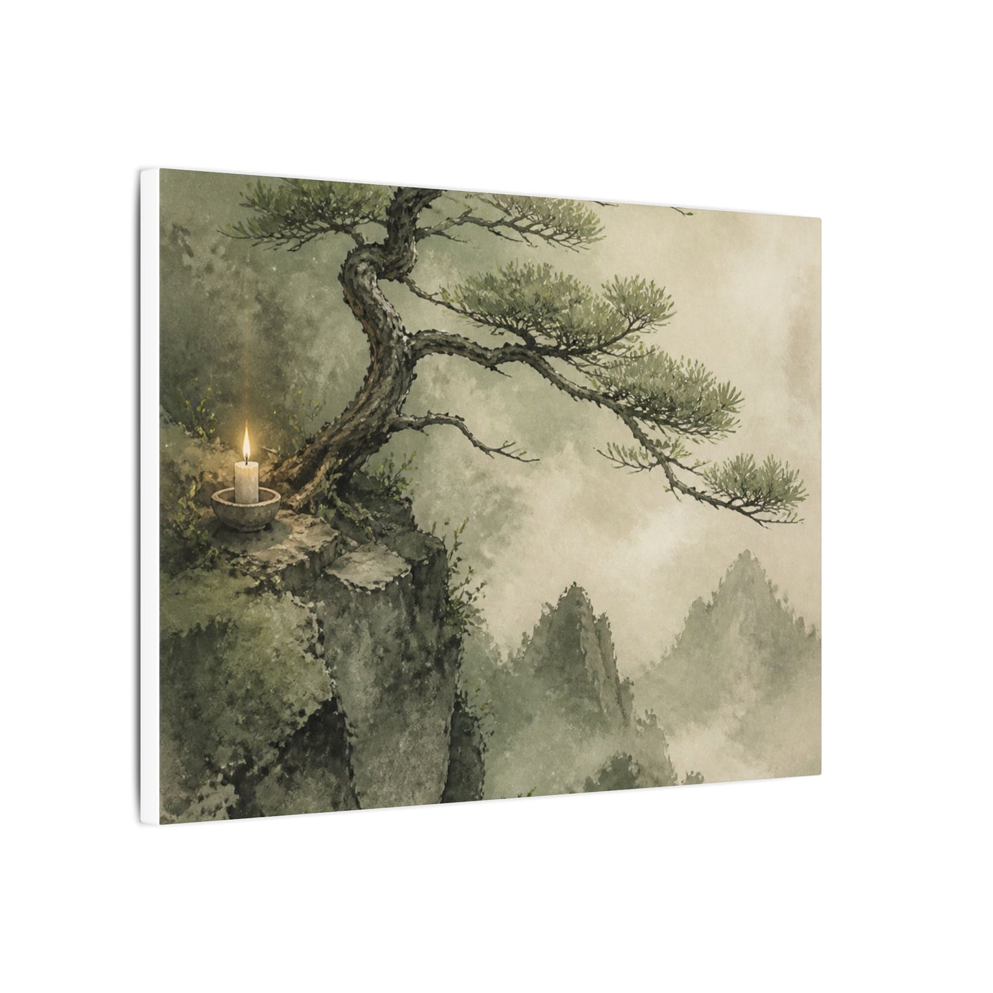 Candlelight Pine Tree Canvas Art - Japandi Kanso