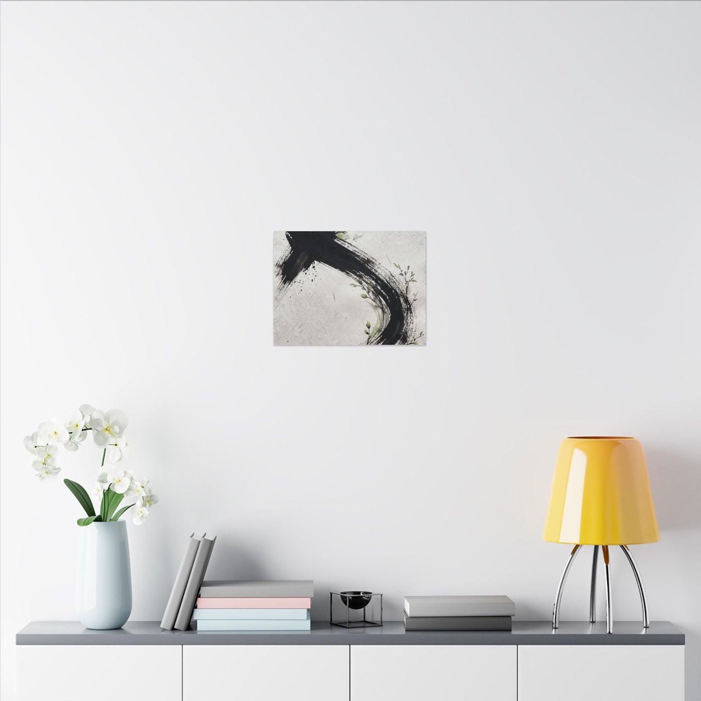Ink Brushstroke Spring Canvas Art | Dark Japandi Sophisticated Design