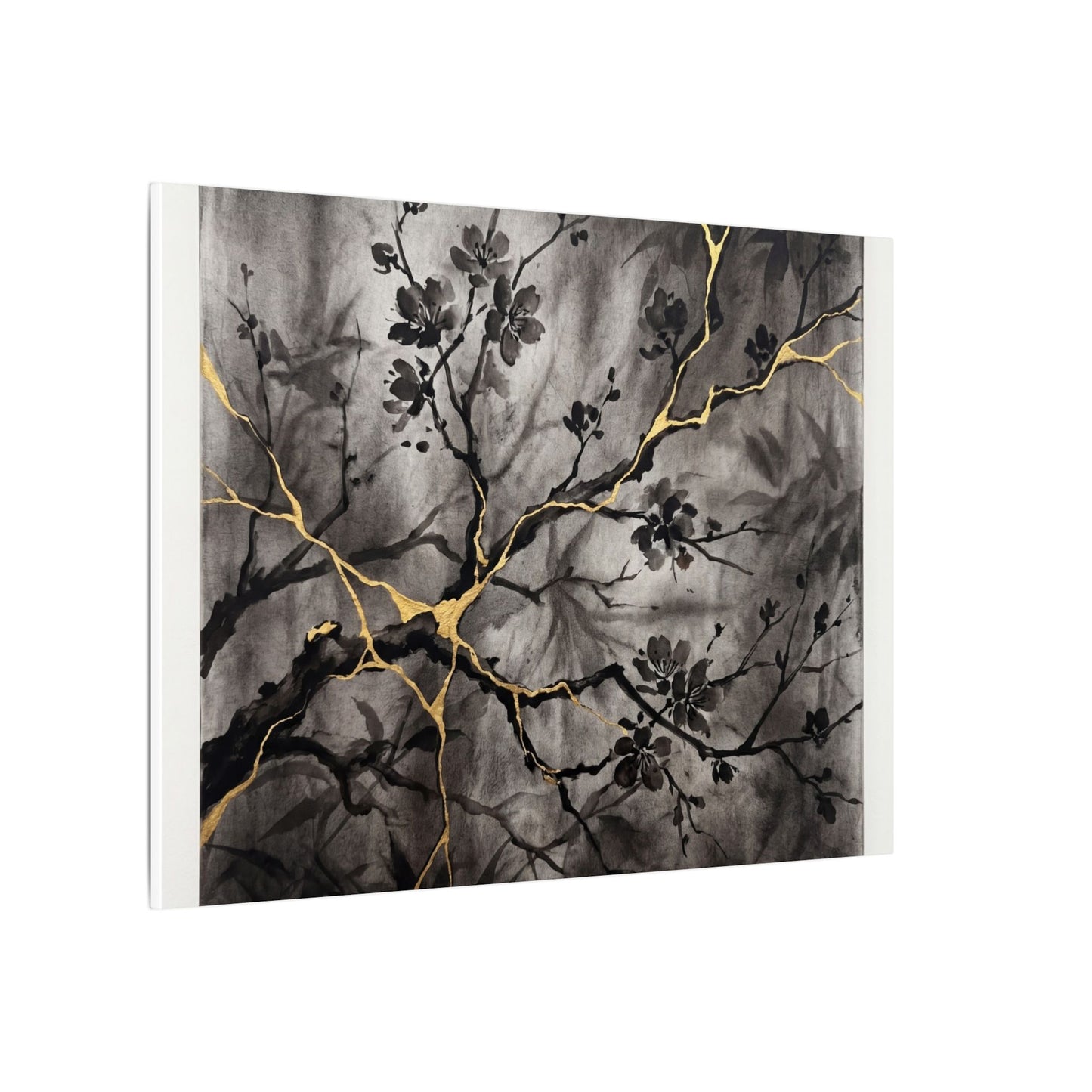 Kanso Cherry Blossom Canvas Art - Kintsugi Crackle Gold
