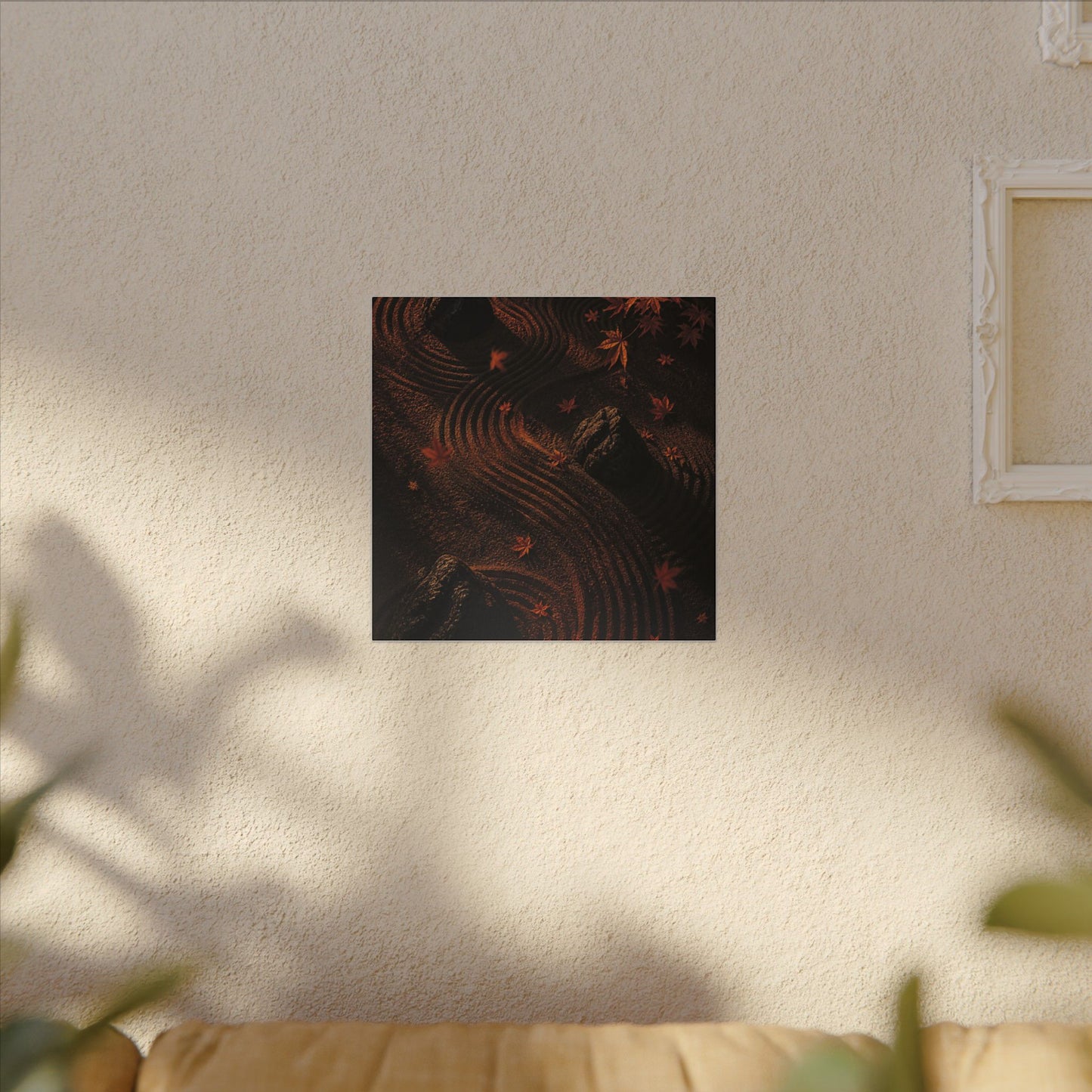 Dark Japandi Rock Garden in Golden Hour | Charcoal Ink Canvas Art