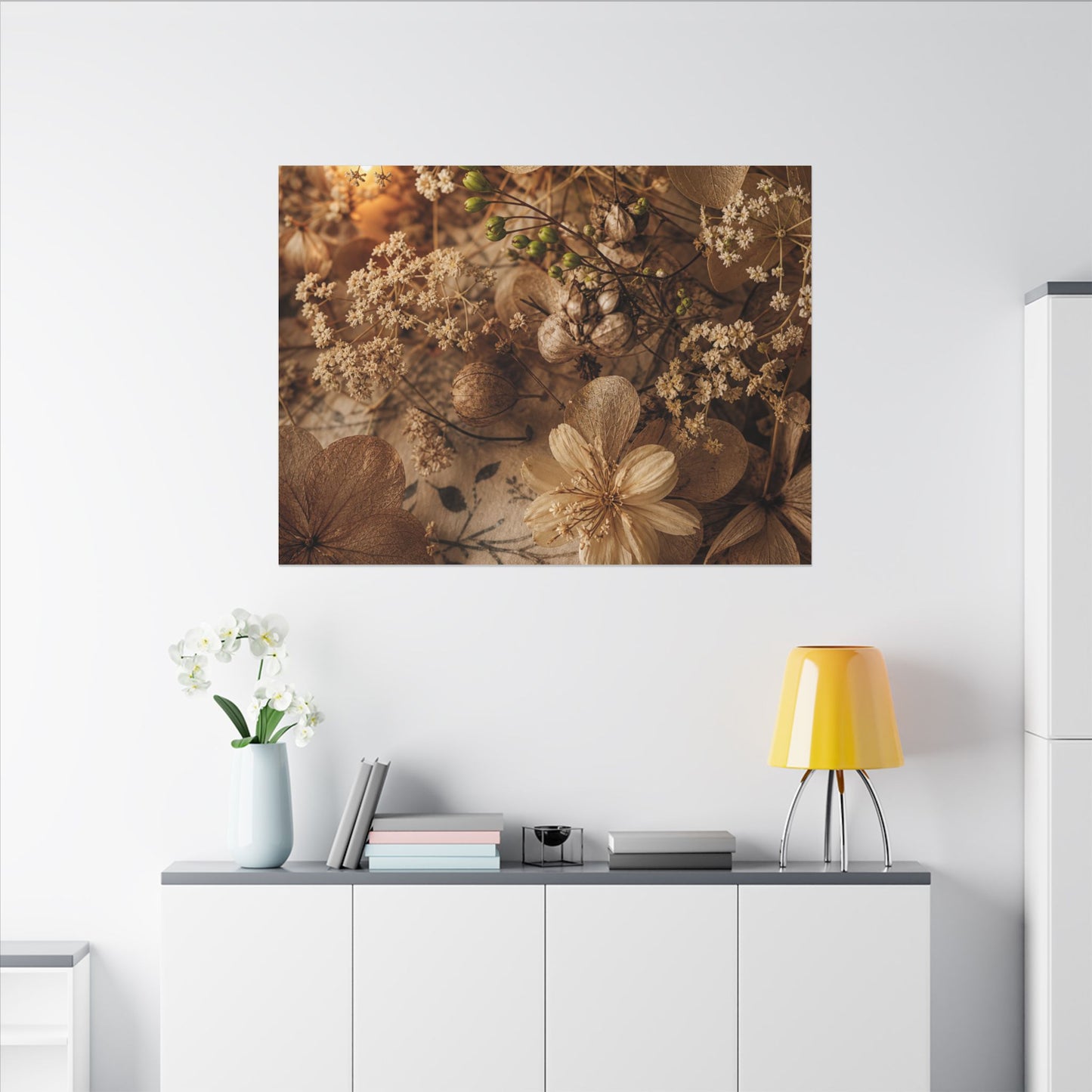 Spring Dried Flowers Japanese Pattern Canvas Art | Earthy Decor