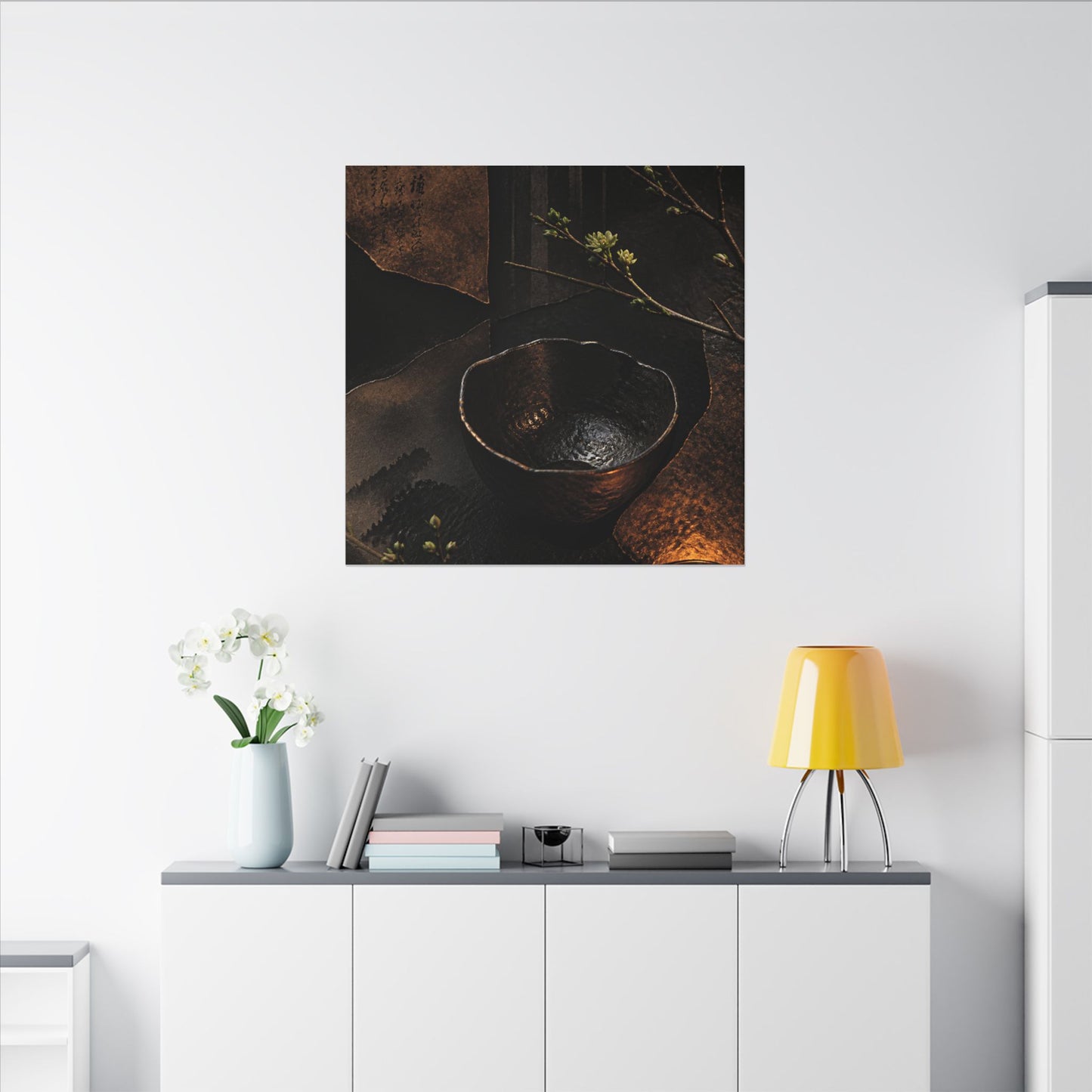 Atmospheric Ceramic Bowl Canvas Art - Shadow Zen Dark Japandi