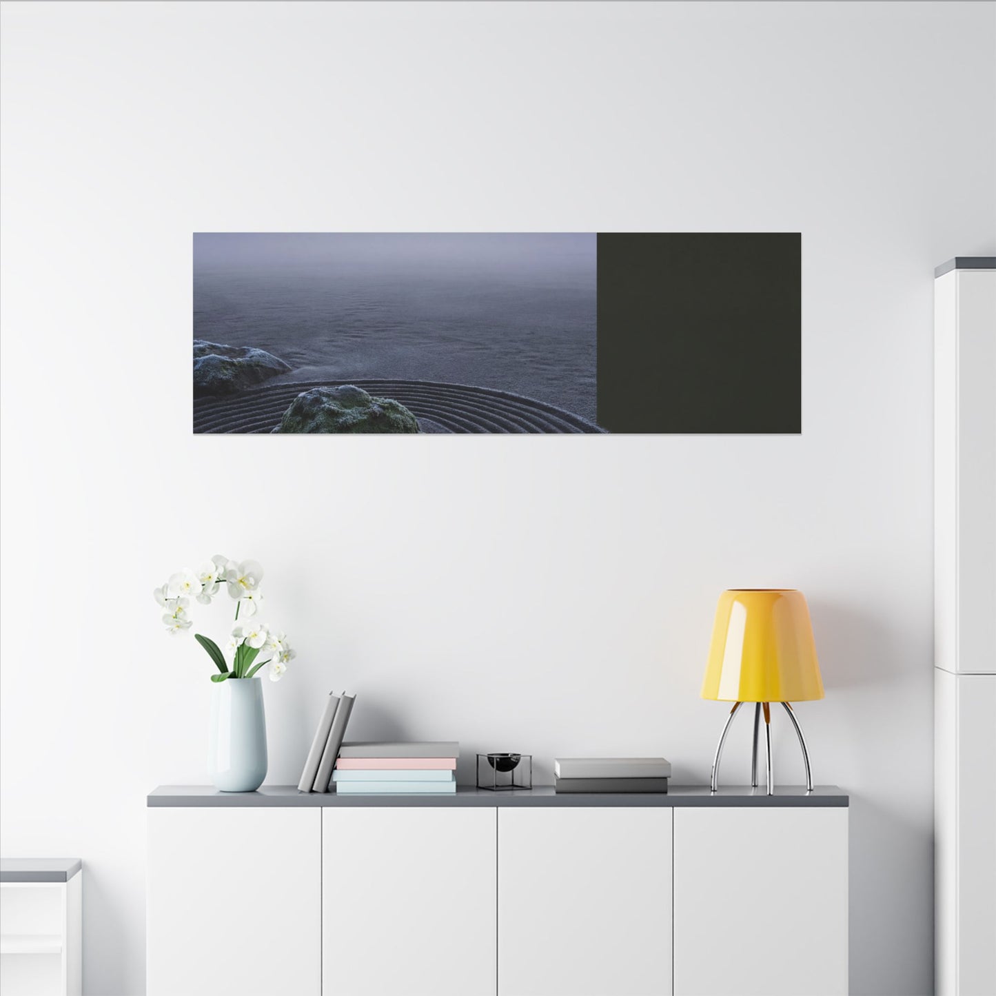Ma Rock Garden Canvas Art - Dark Japandi Moody Minimal