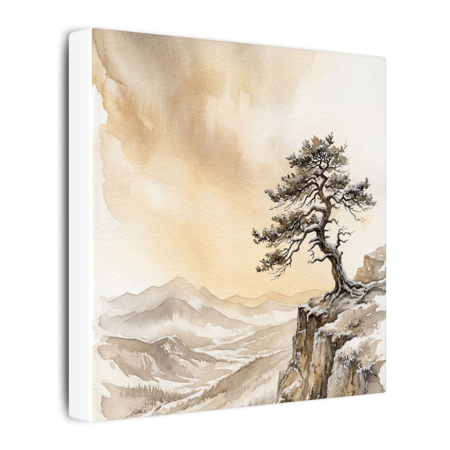 Pine Tree Canvas Art | Winter Japandi Watercolor Art