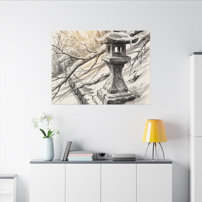 Golden Hour Stone Lantern Canvas Art - Japandi Kanso