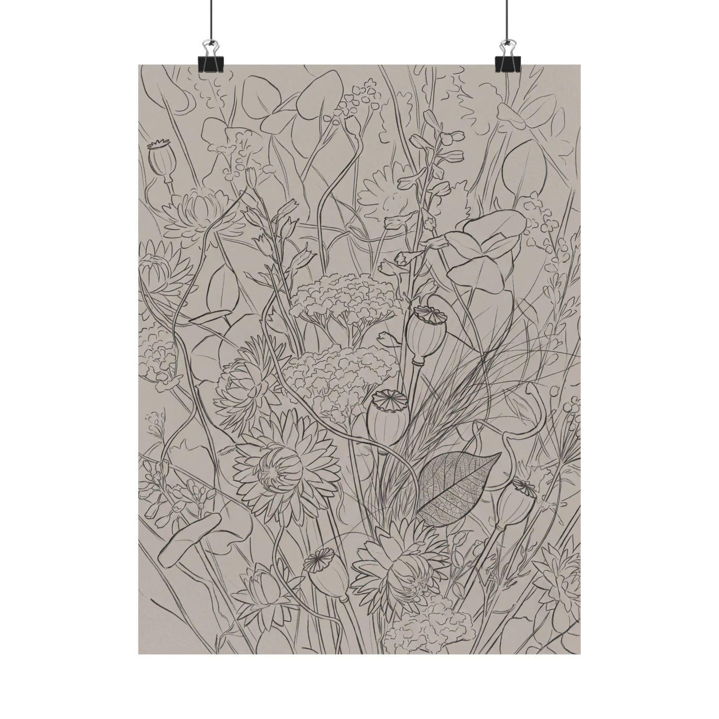 Summer Dried Flowers Minimal Line Wall Art Print | Cozy Decor