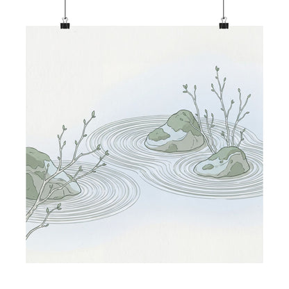 Spring Rock Garden Minimal Line Wall Art Print | Elegant Decor