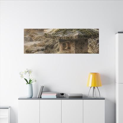 Winter Stone Lantern Watercolor Canvas Art | Earthy Decor