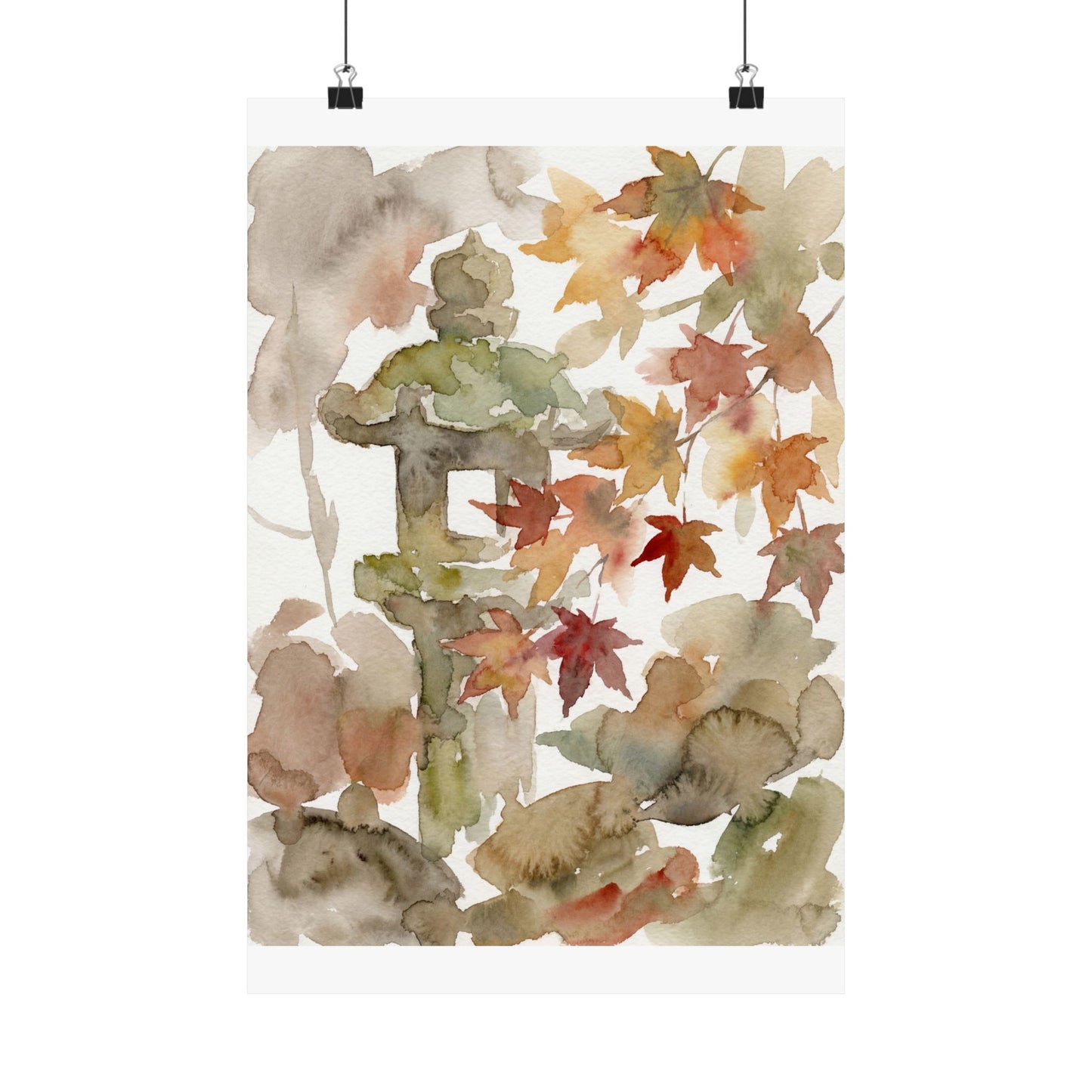 Neutral Stone Lantern Wall Art Print - Watercolor Japandi Art Print