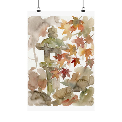 Neutral Stone Lantern Wall Art Print - Watercolor Japandi Art Print