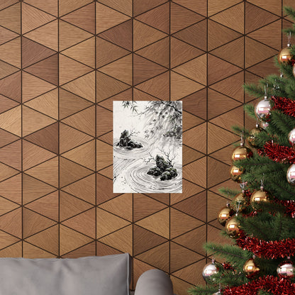 Winter Rock Garden Sumi E Wall Art Print | Serene Decor