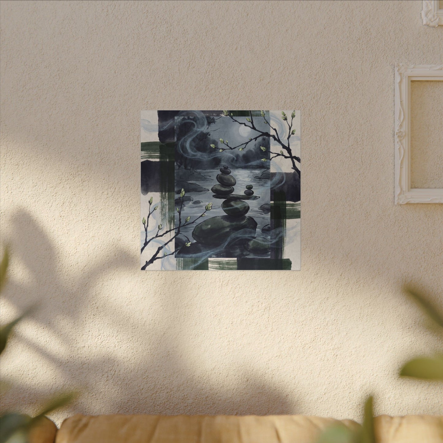 Moonlight River Stones Canvas Art - Zen Shibui