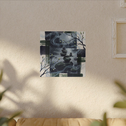 Moonlight River Stones Canvas Art - Zen Shibui