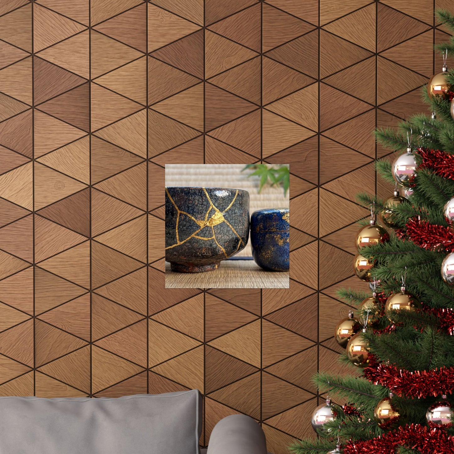 Kintsugi Tea Ceremony in Dawn | Crackle Gold Wall Art Print