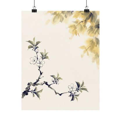 Zen Cherry Blossom in Golden Hour | Sumi E Wall Art Print Art Print