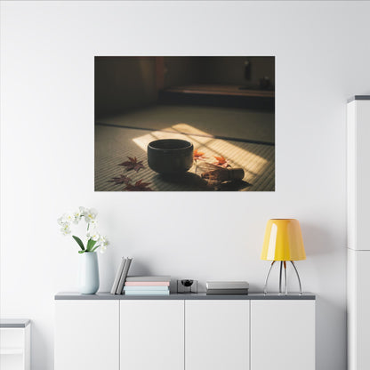 Dark Japandi Tea Ceremony in Golden Hour | Moody Minimal Canvas Art