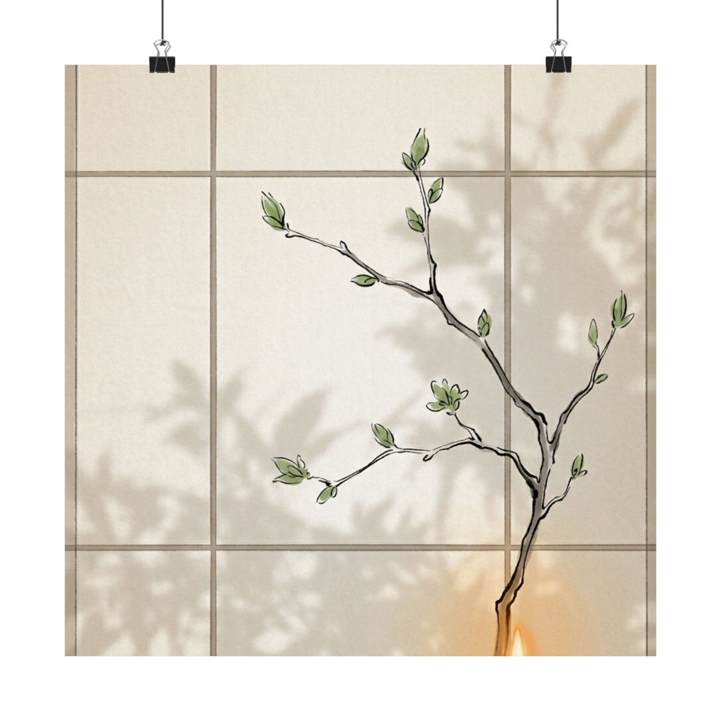 Shoji Screen Minimal Line Wall Art Print | Earthy Japandi Art