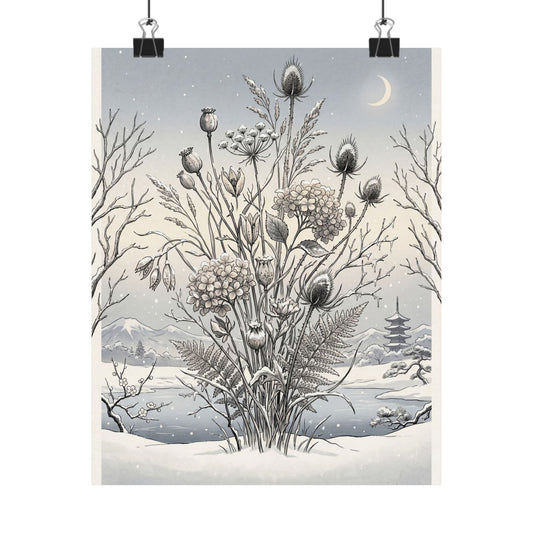 Zen Dried Flowers in Dawn | Ukiyo E Inspired Wall Art Print