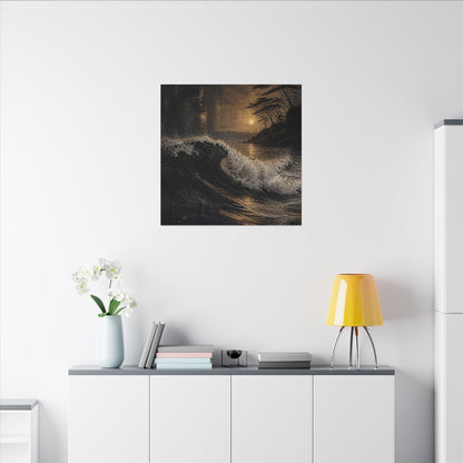 Ocean Wave Dark Texture Canvas Art | Bold Dark Japandi Art