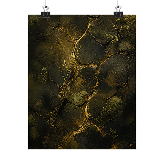 Cracked Earth Dark Texture Wall Art Print | Sophisticated Dark Japandi Art