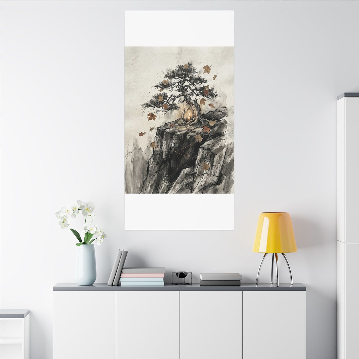 Pine Tree Autumn Canvas Art | Japandi Earthy Design