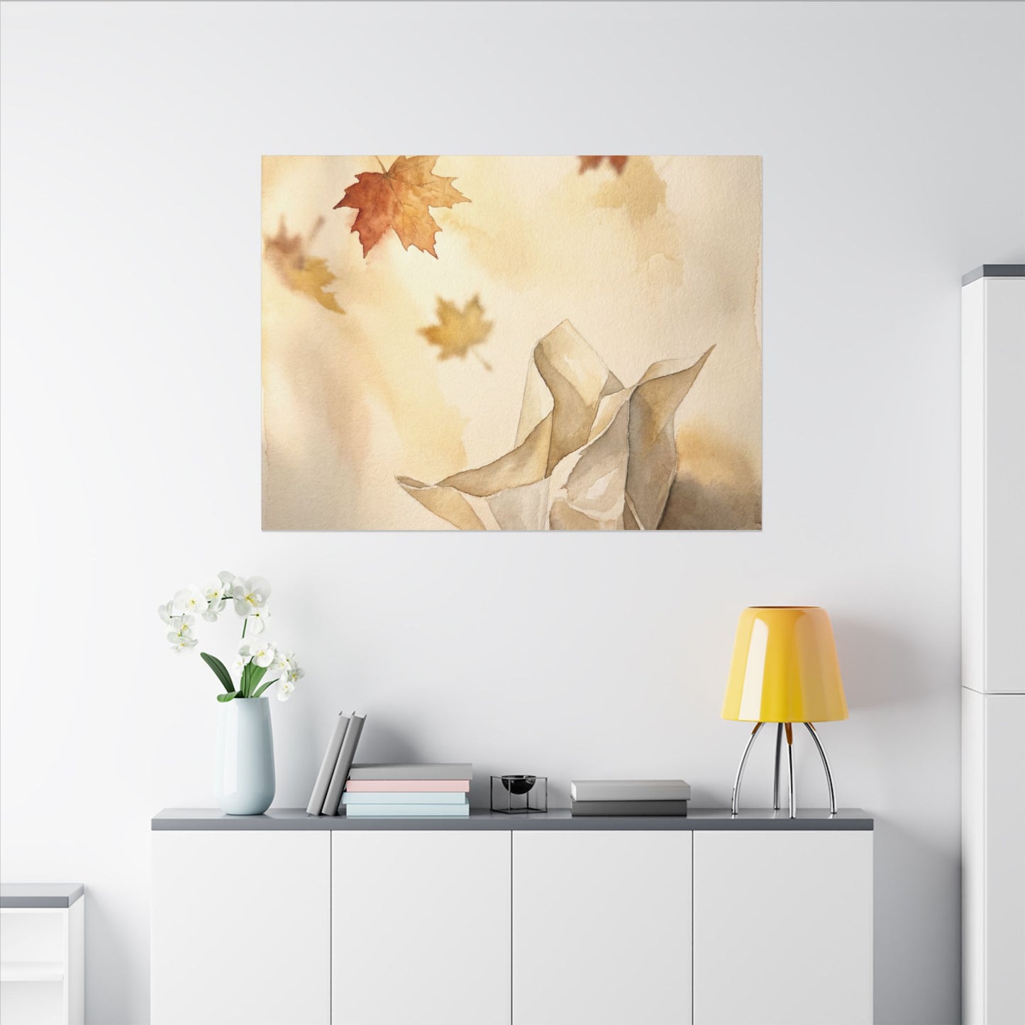 Japandi Paper Fold in Golden Hour | Watercolor Canvas Art