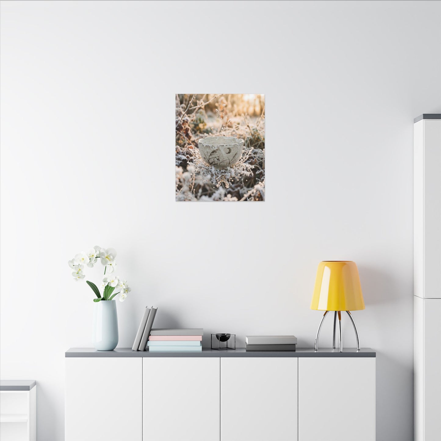 Japandi Ceramic Bowl in Golden Hour | Japanese Pattern Canvas Art