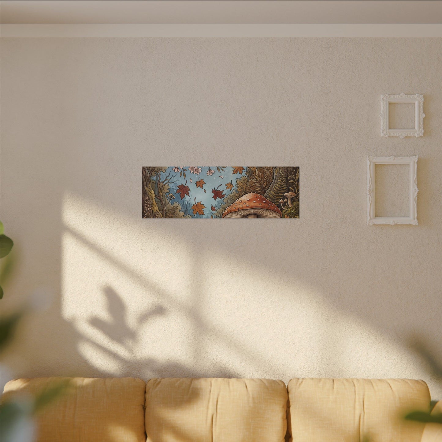 Autumn Cherry Blossom Mushroom Illustration Canvas Art | Enchanting Decor