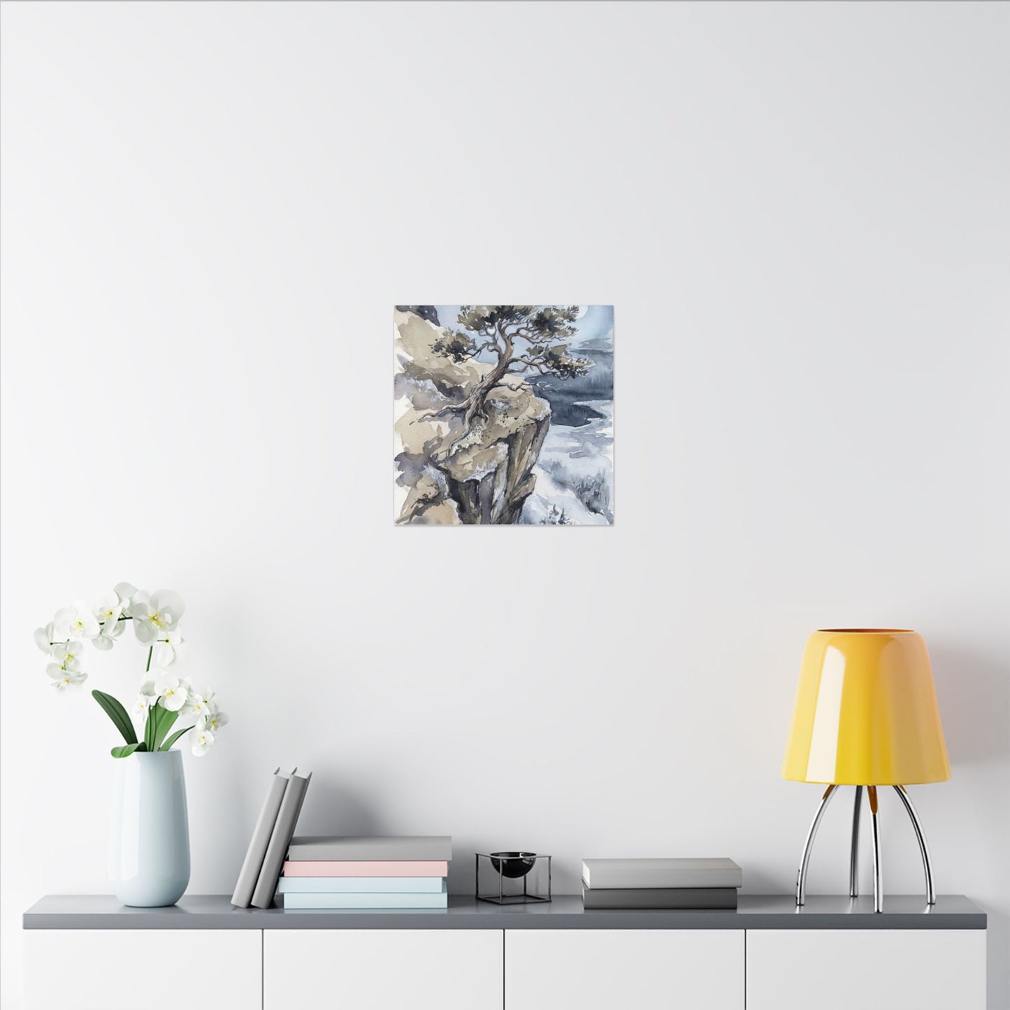 Pine Tree Canvas Art | Winter Japandi Watercolor Art