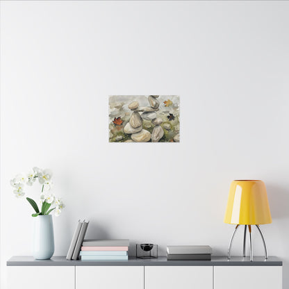 Overcast River Stones Canvas Art - Japandi Fukinsei