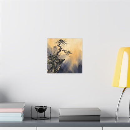 Zen Pine Tree in Golden Hour | Sumi E Canvas Art