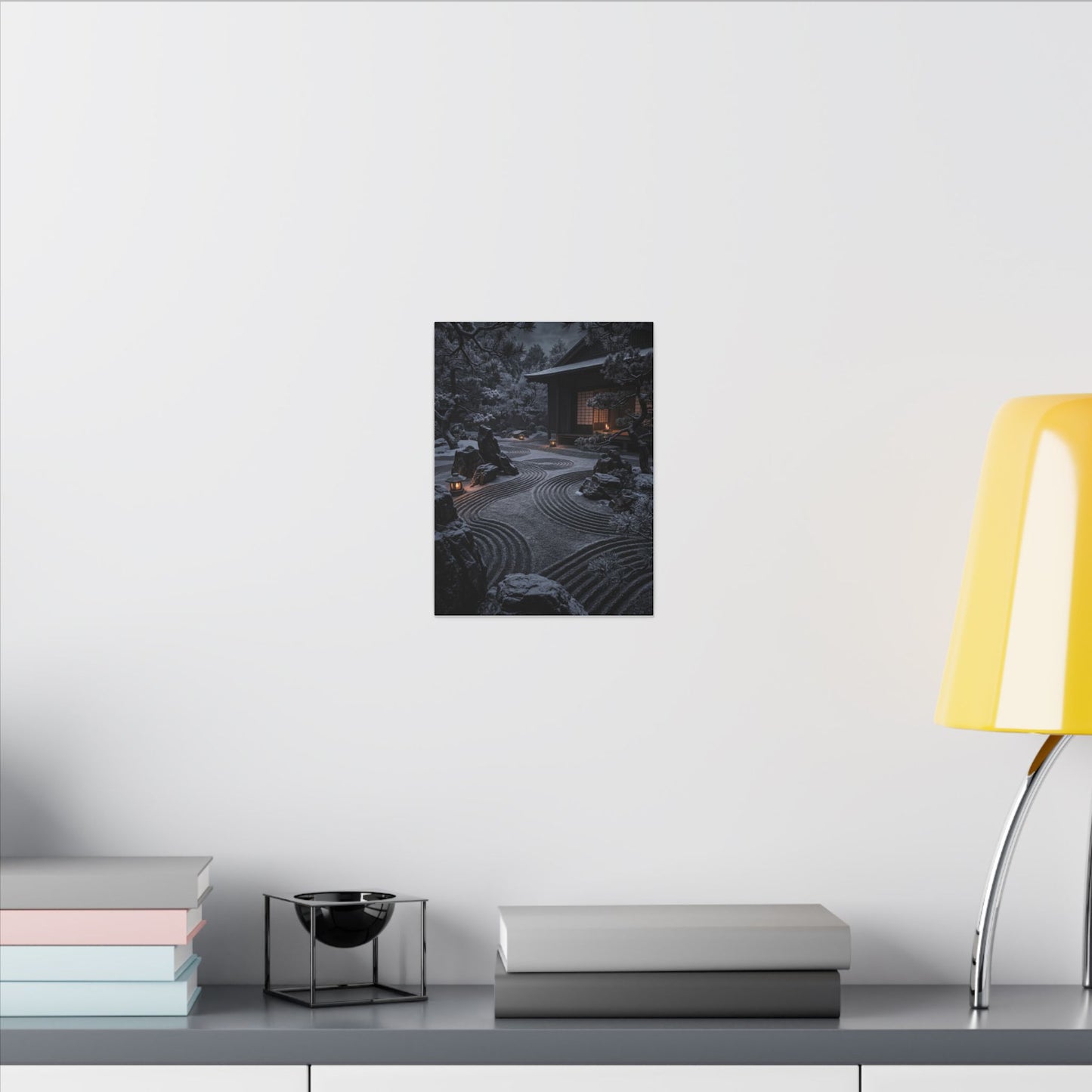 Candlelight Rock Garden Canvas Art - Dark Japandi Fukinsei