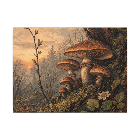 Cottagecore Wild Mushrooms in Dawn | Vintage Botanical Canvas Art
