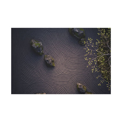 Dark Japandi Rock Garden in Dawn | Shadow Zen Canvas Art