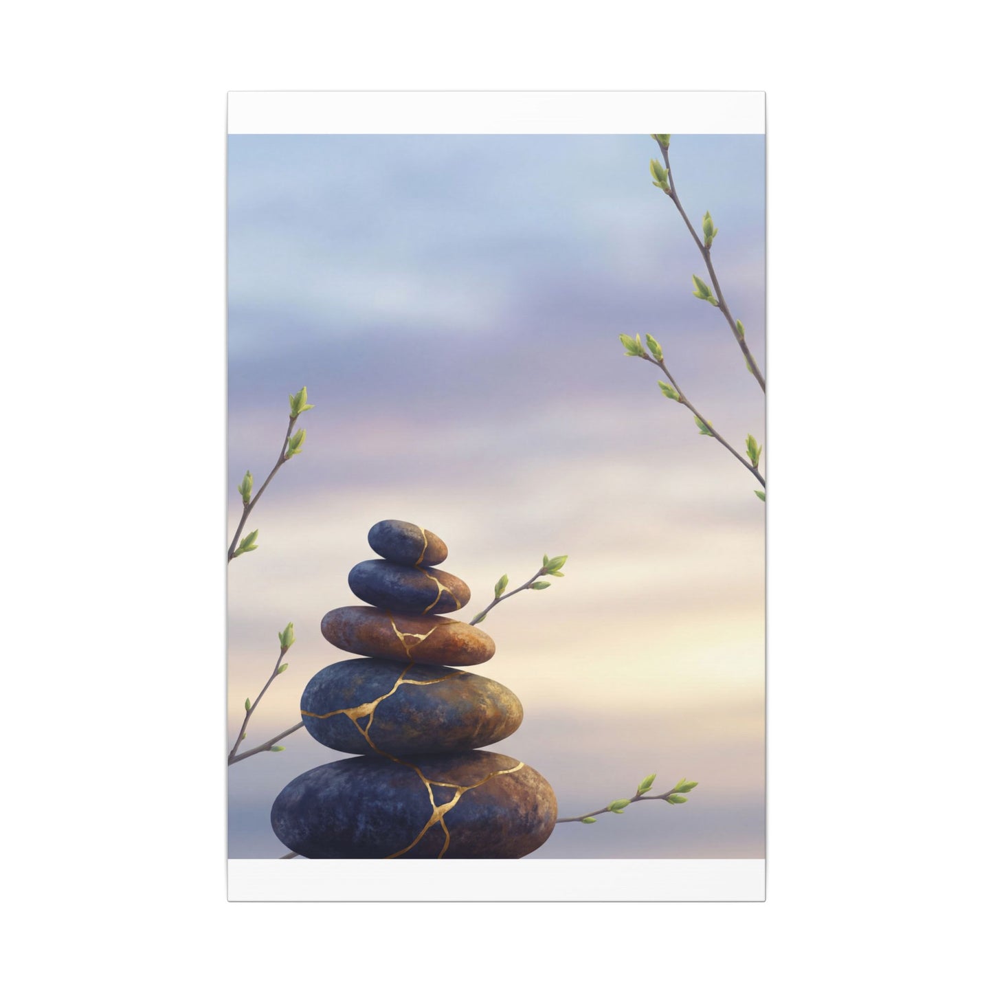 Spring River Stones Gold Vein Canvas Art | Philosophical Decor